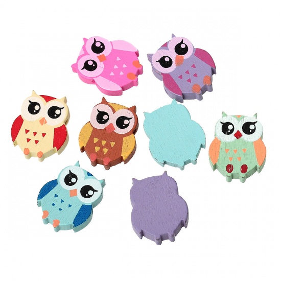 Picture of Wood Spacer Beads Owl Halloween At Random Mixed About 21mm x18mm - 20mm x16mm, Hole: Approx 1.7mm, 100 PCs