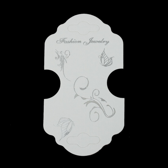 Bild von Papier Schmuck Halskette Display Karte Weiß , mit Blumen Muster, 10.3cm x 5.5cm, 1 Bündel (ca. 200 Stück/Bündel)