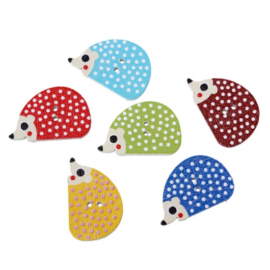Picture of Wood Sewing Button Scrapbooking Hedgehog At Random Mixed 2 Holes 25mm(1") x 16mm( 5/8"), 100 PCs
