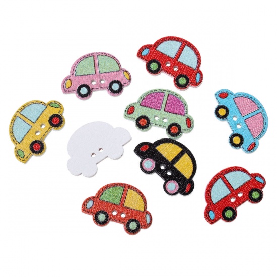 Picture of Wood Sewing Button Scrapbooking Car At Random Mixed 2 Holes 25mm(1") x 17mm( 5/8"), 100 PCs