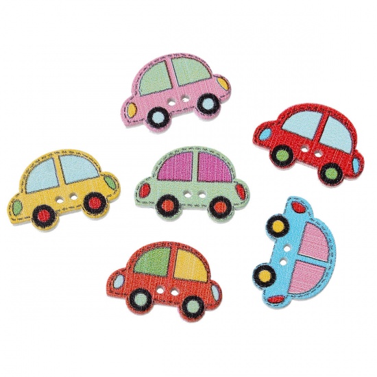 Picture of Wood Sewing Button Scrapbooking Car At Random Mixed 2 Holes 25mm(1") x 17mm( 5/8"), 100 PCs