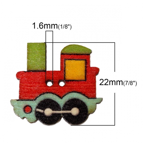 Picture of Wood Sewing Button Scrapbooking Locomotive At Random Mixed 2 Holes 25mm(1") x 22mm( 7/8"), 100 PCs