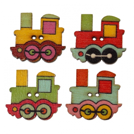Picture of Wood Sewing Button Scrapbooking Locomotive At Random Mixed 2 Holes 25mm(1") x 22mm( 7/8"), 100 PCs