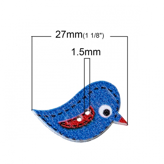 Picture of Wood Sewing Button Scrapbooking Bird At Random Mixed 2 Holes 27mm(1 1/8") x 17mm( 5/8"), 100 PCs