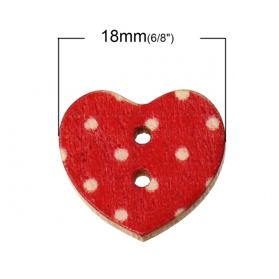 8seasons. Wood Sewing Buttons Scrapbooking Heart At Random Mixed 2 Holes  Dot Pattern 18mm( 6/8) x 16mm( 5/8), 100 PCs