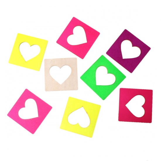 Immagine di Legno Cabochon per Abbellimento Quadrato A Random Cuore 4.9cm x 4.9cm , 20 Pz