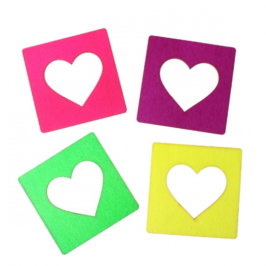 Immagine di Legno Cabochon per Abbellimento Quadrato A Random Cuore 4.9cm x 4.9cm , 20 Pz