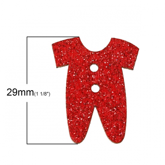 Picture of Natural Wood Sewing Button Scrapbooking Baby's Clothes At Random Mixed Glitter 2 Holes 29mm(1 1/8") x 23mm( 7/8"), 20 PCs