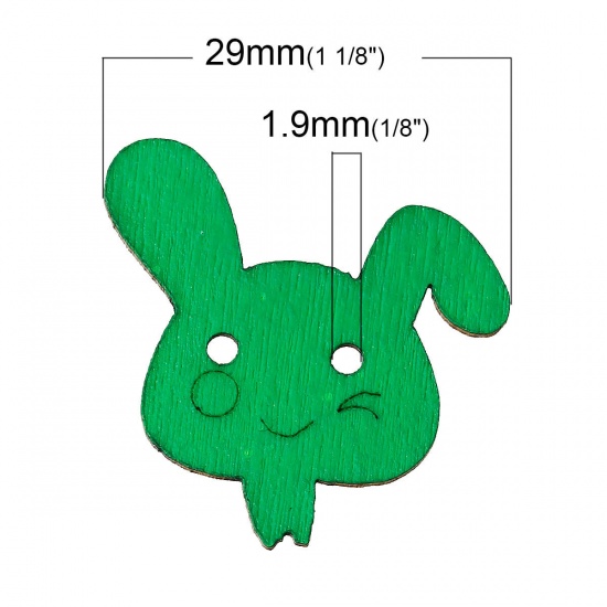 Picture of Natural Wood Easter Sewing Buttons Scrapbooking 2 Holes Rabbit At Random Mixed 29mm(1 1/8") x 28mm(1 1/8"), 50 PCs