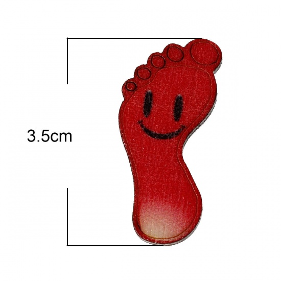 Picture of Natural Wood Embellishments Scrapbooking Feet At Random Mixed Smile Pattern 35mm(1 3/8") x 16mm( 5/8") 50 PCs