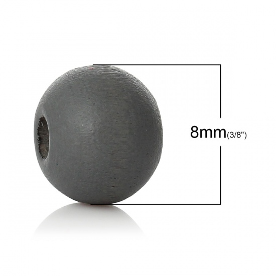 Изображение Деревянные Бусины Круглые, Темно-серый 8мм диаметр, 2.4mm-2.8mm, 500 ШТ