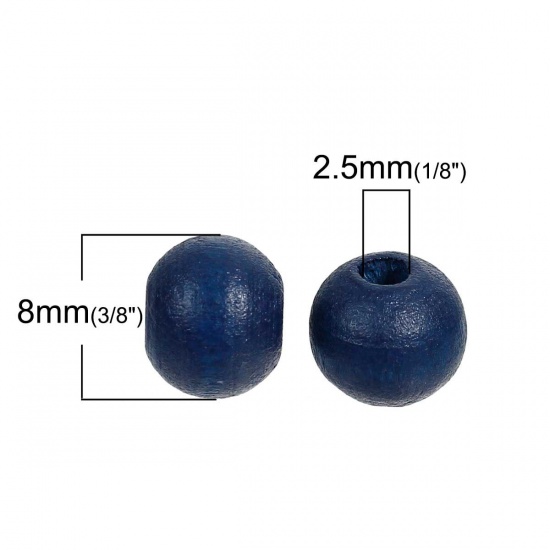 Изображение Деревянные Бусины Круглые, Темно-синий 8мм диаметр, 2.5мм, 500 ШТ