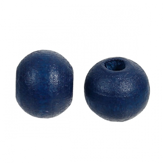 Image de Perles en Bois Forme Rond Bleu Foncé Diamètre: 8mm, Tailles de Trous: 2.5mm, 500 Pcs