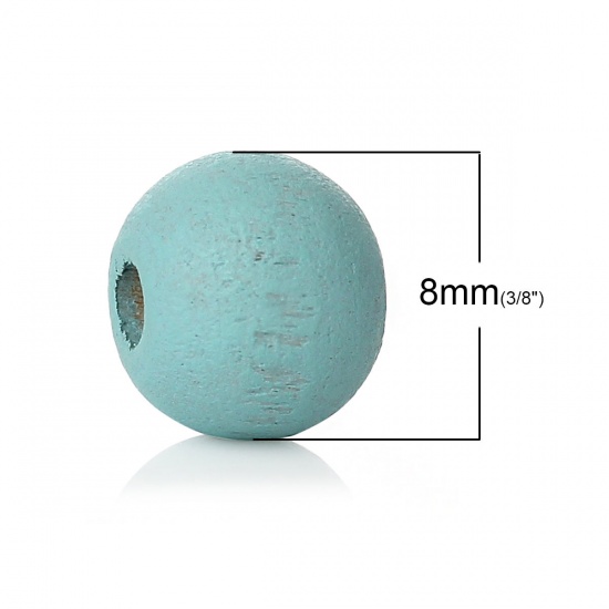 Image de Perles en Bois Forme Rond Bleu Ciel Diamètre: 8mm, Tailles de Trous: 2.1mm-2.6mm, 500 Pcs