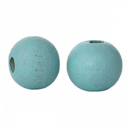 Image de Perles en Bois Forme Rond Bleu Ciel Diamètre: 8mm, Tailles de Trous: 2.1mm-2.6mm, 500 Pcs