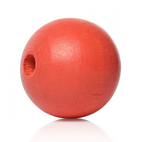 Image de Perles en Bois Forme Rond Rouge Pastèque Diamètre: 8mm, Tailles de Trous: 2.6mm, 500 Pcs
