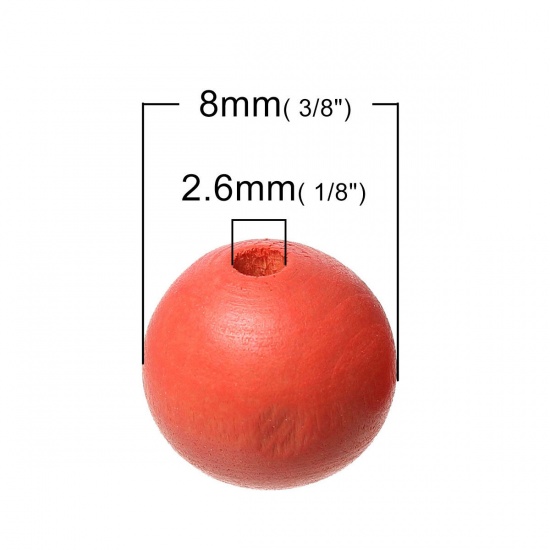 Picture of Wood Spacer Beads Round Watermelon Red About 8mm Dia, Hole: Approx 2.6mm, 500 PCs