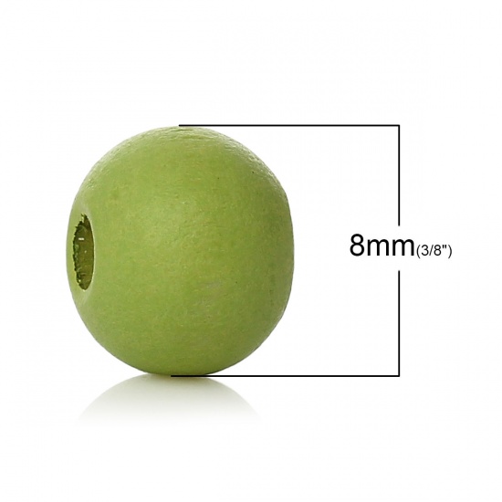 Изображение Деревянные Бусины Круглые, Зеленый 8мм диаметр, 2.1mm-2.8mm, 500 ШТ