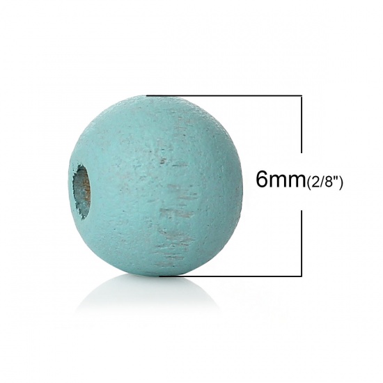 Picture of Wood Spacer Beads Round Skyblue About 6mm Dia, Hole: Approx 2.1mm, 1000 PCs