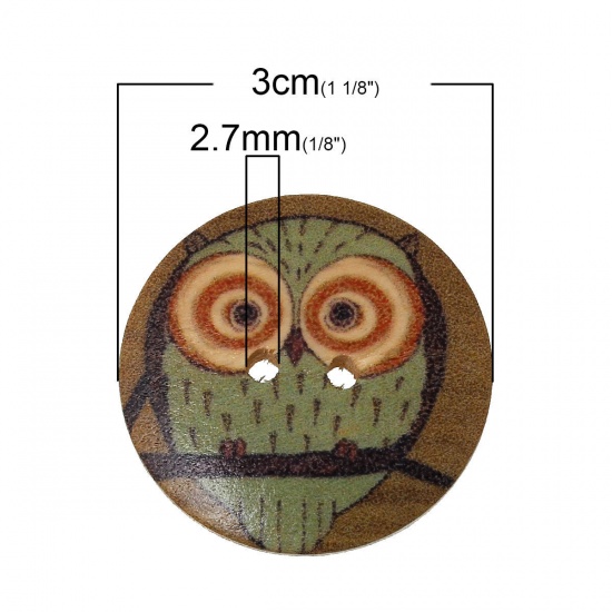 Picture of Wood Sewing Buttons Scrapbooking Round At Random Mixed 2 Holes Halloween Owl Pattern 3cm(1 1/8") Dia, 50 PCs