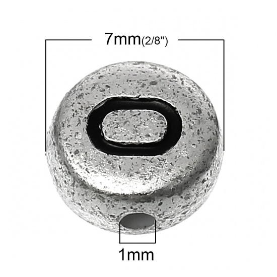Picture of Acrylic Spacer Beads Flat Round Silver Tone At Random Mixed Number Pattern About 7mm Dia, Hole: Approx 1mm, 500 PCs
