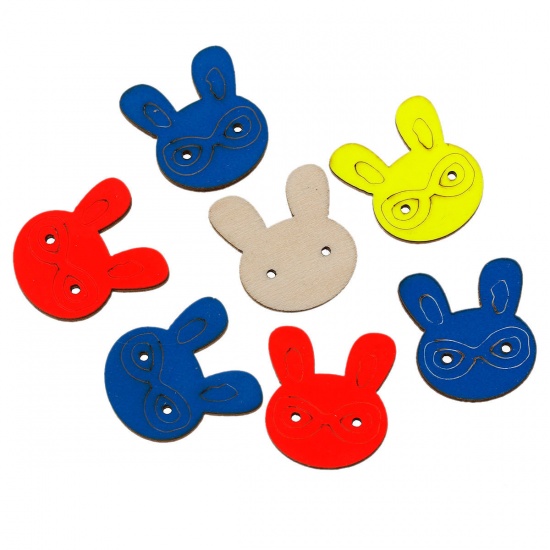 Picture of Wood Easter Sewing Button Scrapbooking Rabbit At Random 2 Holes 28mm(1 1/8") x 25mm(1"), 50 PCs