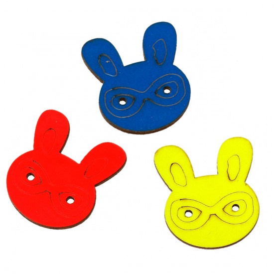Picture of Wood Easter Sewing Button Scrapbooking Rabbit At Random 2 Holes 28mm(1 1/8") x 25mm(1"), 50 PCs