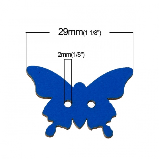Picture of Wood Sewing Button Scrapbooking Butterfly At Random Mixed 2 Holes 29mm(1 1/8") x 19mm( 6/8"), 50 PCs