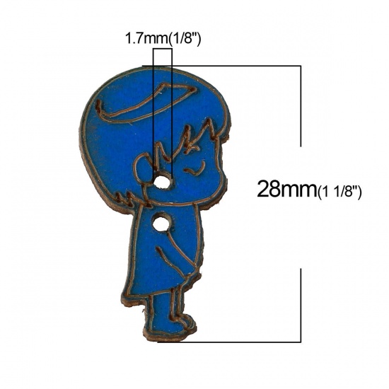 Picture of Wood Sewing Button Scrapbooking Boy At Random Mixed 2 Holes 28mm(1 1/8") x 16mm( 5/8"), 50 PCs