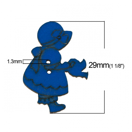 Picture of Wood Sewing Button Scrapbooking Girl At Random Mixed 2 Holes 30mm(1 1/8") x 21mm( 7/8"), 50 PCs