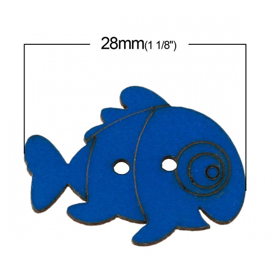 Picture of Natural Wood Sewing Button Scrapbooking Fish At Random Mixed 2 Holes 28mm(1 1/8") x 21mm( 7/8"), 50 PCs