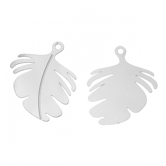 Picture of 304 Stainless Steel Blank Stamping Tags Pendants Leaf Silver Tone One-sided Polishing 24mm x 20mm, 20 PCs