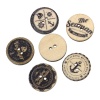 Picture of Wood Sewing Buttons Scrapbooking Round Black 2 Holes At Random Mixed Pattern 20mm( 6/8") Dia, 100 PCs