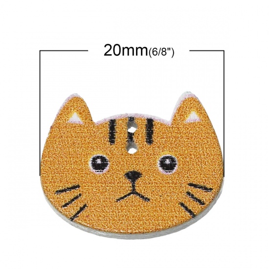 Picture of Wood Sewing Button Scrapbooking Cat At Random Mixed 2 Holes 20mm( 6/8") x 16mm( 5/8"), 100 PCs