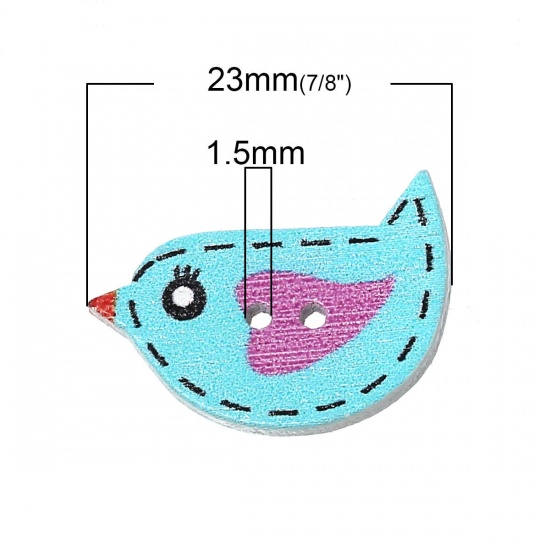 Picture of Wood Sewing Buttons Scrapbooking Bird At Random Mixed 2 Holes 23mm( 7/8") x 16mm( 5/8"), 100 PCs