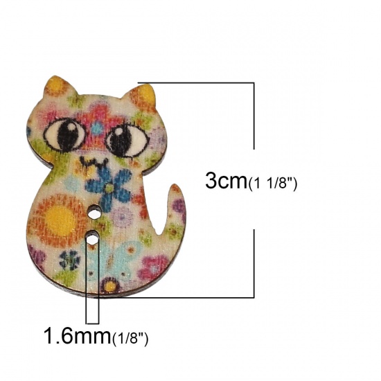 Picture of Wood Sewing Buttons Scrapbooking Cat At Random Mixed 2 Holes 30mm(1 1/8") x 23mm( 7/8"), 100 PCs