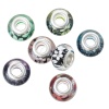 Picture of Glass European Style Large Hole Charm Beads Round At Random Mixed Silver Tone Core Flower Pattern About 14mm x 9mm, Hole: Approx 5.1mm, 20 PCs