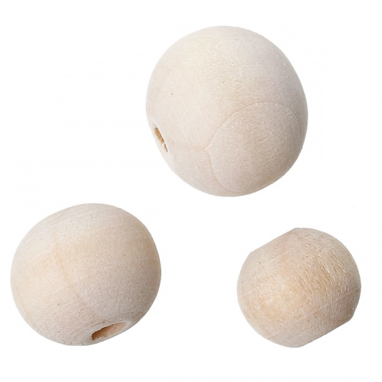 Picture of Wood Spacer Beads Round Natural Mixed About 14mm x13mm - 10mm x9mm, Hole: Approx 2.8mm-3.3mm, 300 PCs