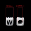 Picture of Acrylic Spacer Beads Cube White & Black Alphabet/ Letter "W" About 6mm x 6mm, Hole: Approx 3.5mm, 500 PCs