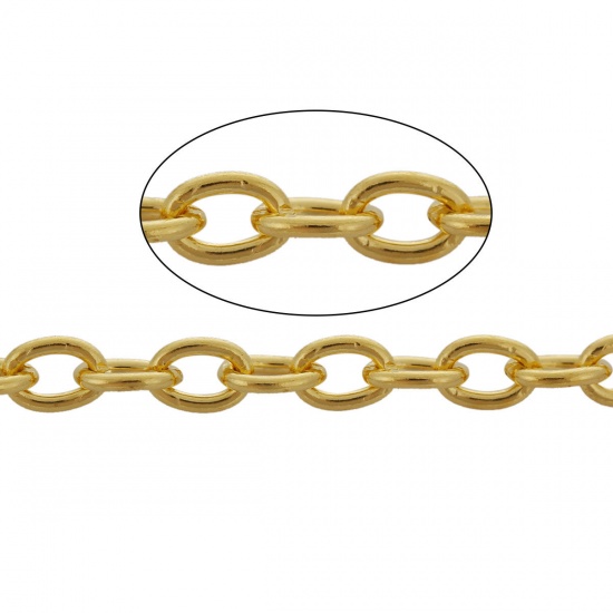Picture of Iron Based Alloy Link Cable Chain Findings Gold Plated 5x3mm(2/8"x1/8"), 10 M