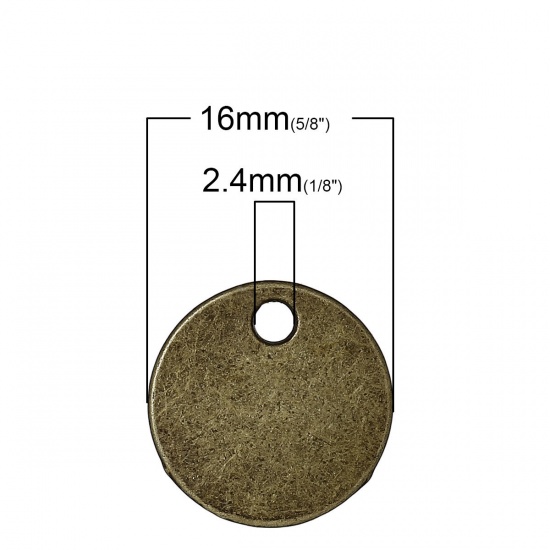 亜鉛合金 チャーム ペンダント 円形 銅古美 16mm直径、 50 個 の画像