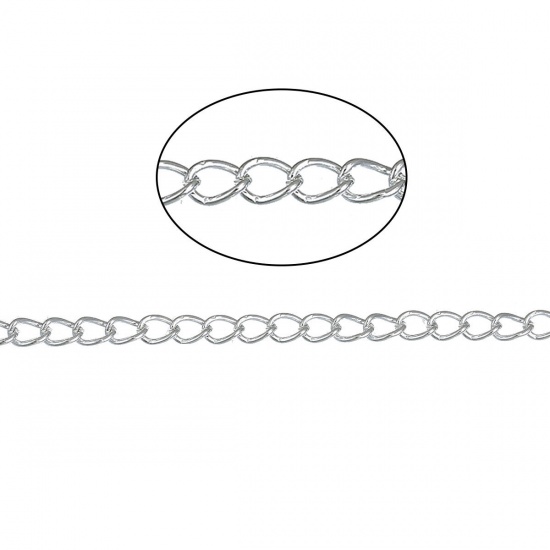 Picture of Zinc Based Alloy Open Link Curb Chain Findings Silver Plated 5x3mm(2/8"x1/8"), 10 M