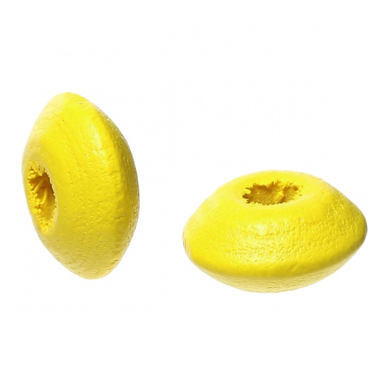 Picture of Wood Spacer Beads Rondelle Abacus Yellow About 10mm Dia, Hole: Approx 3.4mm, 500 PCs