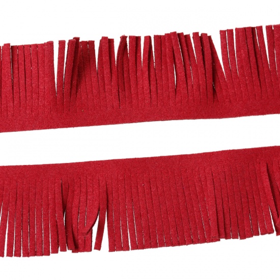 Picture of Velvet Faux Suede Fringe Tassel Trim Red 30mm(1 1/8"), 2 M
