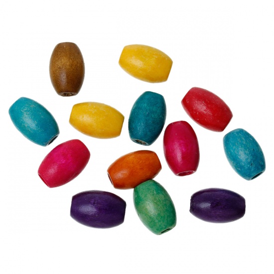 Image de Perles en Bois Tonneau Couleur au Hasard 15mm x 10mm, Tailles de Trous: 4mm, 300 Pcs