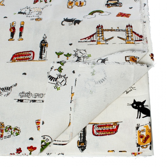 Image de Tissu en Coton & Lin Multicolore Chats 150cm x 100cm, 1 M