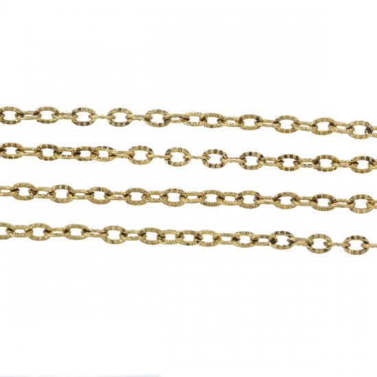 Picture of Iron Based Alloy Textured Link Cable Chain Findings Gold Tone Antique Gold 4x3mm(1/8"x1/8"), 20 M