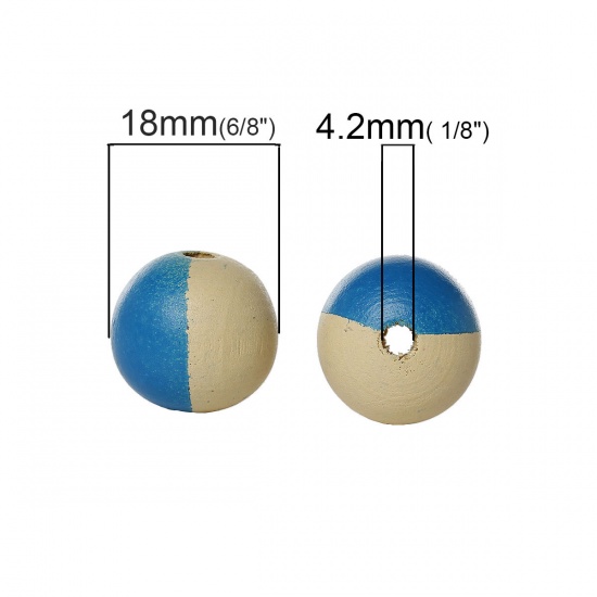 Picture of Wood Spacer Beads Round Blue About 18mm Dia, Hole: Approx 4.2mm - 3.3mm, 20 PCs