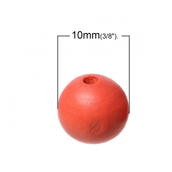 Picture of Wood Spacer Beads Round Watermelon Red About 10mm Dia, Hole: Approx 3mm - 2.2mm, 300 PCs