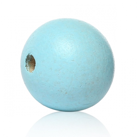 Image de Perles en Bois Forme Rond Bleu Clair Diamètre: 10mm, Tailles de Trous: 2.2mm-3mm, 300 Pcs
